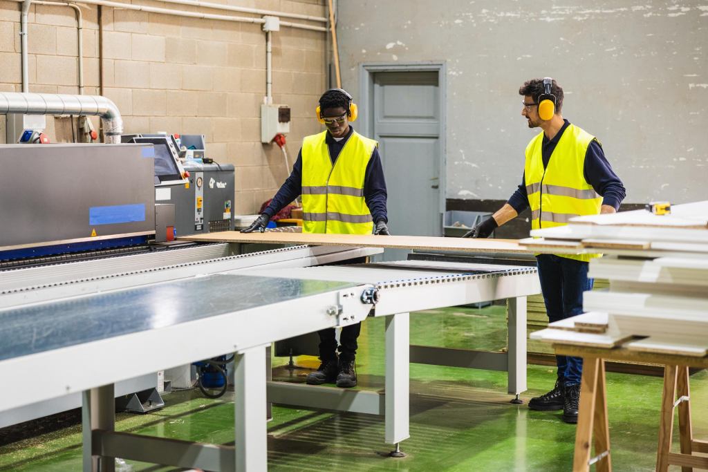 jóvenes trabajando en un taller de madera