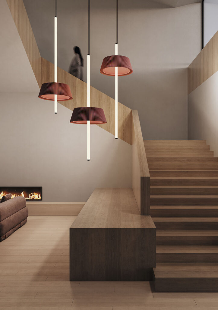 Luminarias Celeste de OLE Lighting diseñadas por Rafa Ortega en un interior residencial.