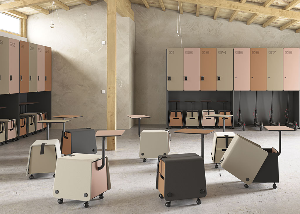 Sistema Emobok Move con módulos móviles de equipamiento diseñados por Rafa Ortega.