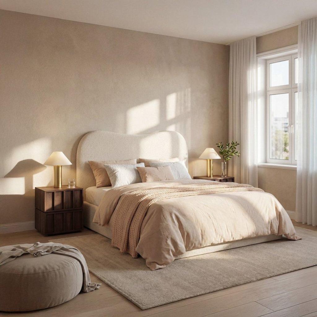 cama en tonos neutros cocooning